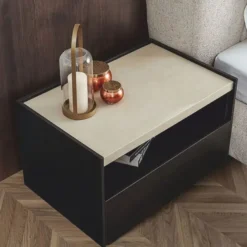 Casa Padrino Luxus Nachttisch Dunkelbraun / Creme / Messing - Schlafzimmer & Hotel Möbel