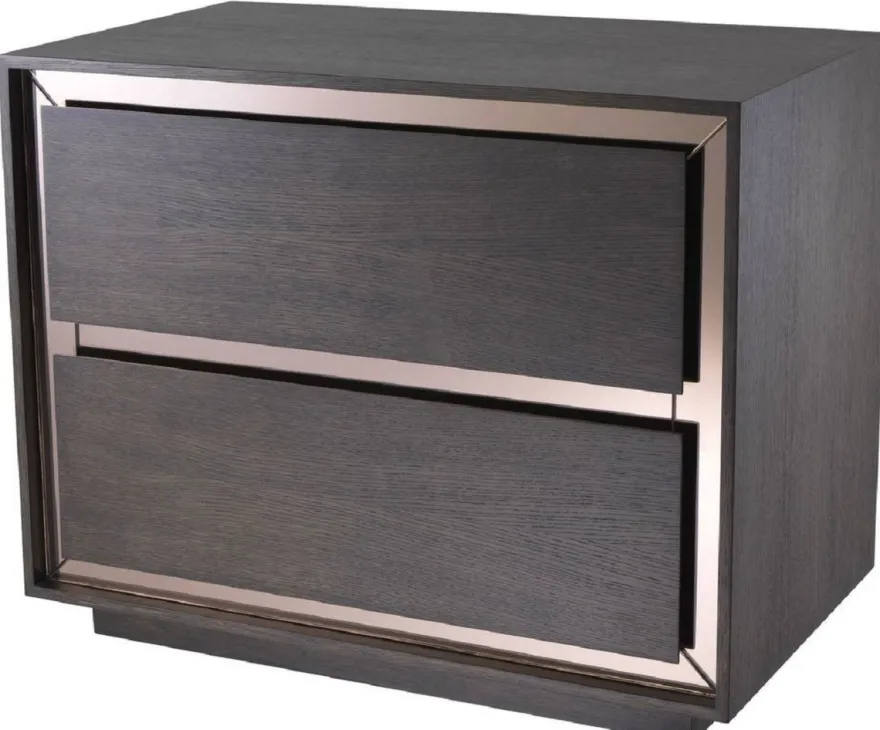 Casa Padrino Luxus Nachttisch Mokka / Bronzefarben 76,5 x 46 x H. 62 cm - Beistelltisch mit 2 Schubladen und Spiegelglas - Luxus Möbel