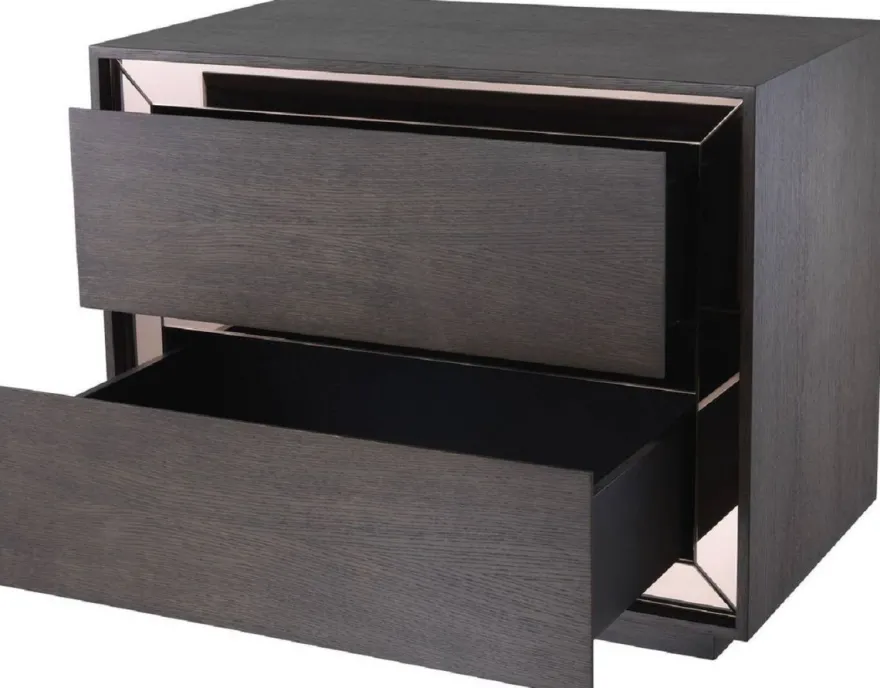 Casa Padrino Luxus Nachttisch Mokka / Bronzefarben 76,5 x 46 x H. 62 cm - Beistelltisch mit 2 Schubladen und Spiegelglas - Luxus Möbel