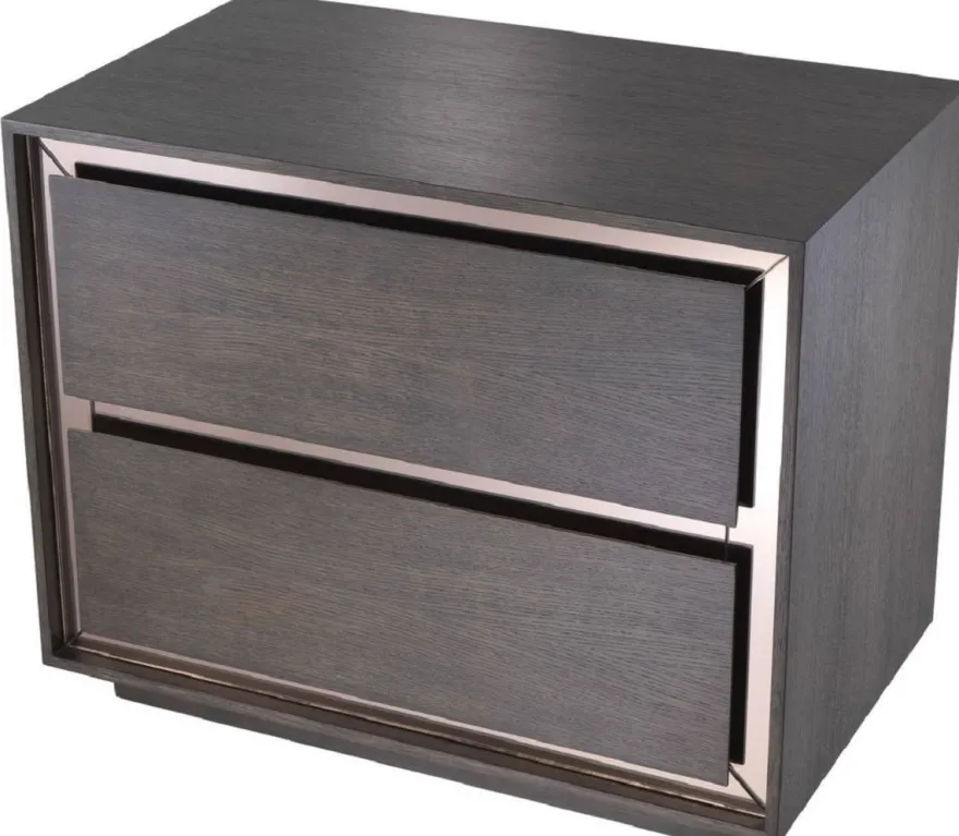 Casa Padrino Luxus Nachttisch Mokka / Bronzefarben 76,5 x 46 x H. 62 cm - Beistelltisch mit 2 Schubladen und Spiegelglas - Luxus Möbel