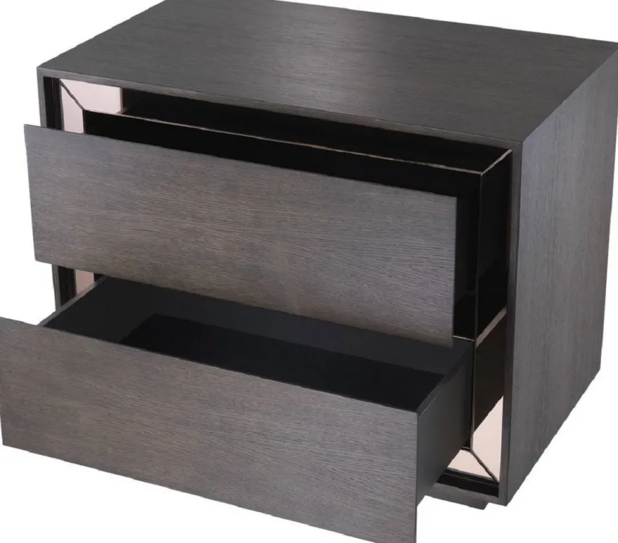 Casa Padrino Luxus Nachttisch Mokka / Bronzefarben 76,5 x 46 x H. 62 cm - Beistelltisch mit 2 Schubladen und Spiegelglas - Luxus Möbel