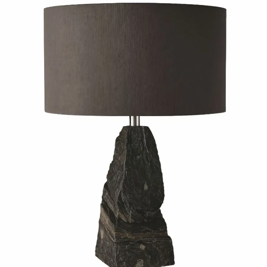 Casa Padrino Luxus Naturstein Tischleuchte Schwarz / Silber H. 56 cm - Schreibtischleuchte