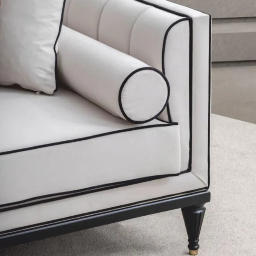 Casa Padrino Luxus Neoklassik Sofa Weiß / Schwarz / Messing 220 cm - Hotel Möbel