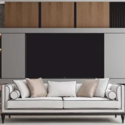 Casa Padrino Luxus Neoklassik Sofa Weiß / Schwarz / Messing 220 cm - Hotel Möbel