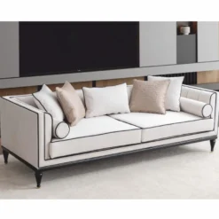 Casa Padrino Luxus Neoklassik Sofa Weiß / Schwarz / Messing 220 cm - Hotel Möbel