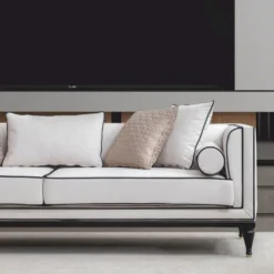 Casa Padrino Luxus Neoklassik Sofa Weiß / Schwarz / Messing 220 cm - Hotel Möbel