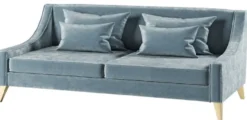 Casa Padrino Luxus Neoklassik Sofa Hellblau / Gold 152 x 97 x H. 85 cm - Wohnzimmer Sofa - Hotel Sofa - Wohnzimmer Möbel - Hotel Möbel - Luxus Möbel - Neoklassik Möbel