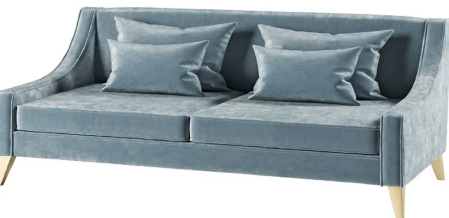 Casa Padrino Luxus Neoklassik Sofa Hellblau / Gold 152 x 97 x H. 85 cm - Wohnzimmer Sofa - Hotel Sofa - Wohnzimmer Möbel - Hotel Möbel - Luxus Möbel - Neoklassik Möbel