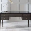 Casa Padrino Luxus Neoklassik Schreibtisch mit 5 Schubladen Schwarz / Grau 140 x 70 x H. 81 cm - Art Deco Büromöbel