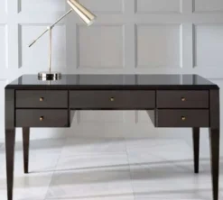 Casa Padrino Luxus Neoklassik Schreibtisch mit 5 Schubladen Schwarz / Grau 140 x 70 x H. 81 cm - Art Deco Büromöbel