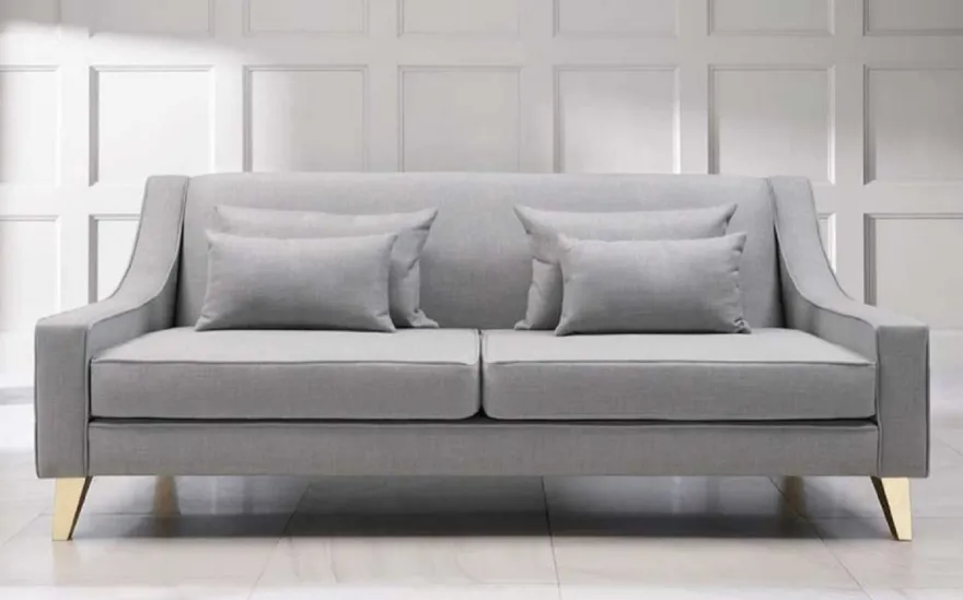 Casa Padrino Luxus Neoklassik Sofa Grau / Gold 202 x 94 x H. 85 cm - Wohnzimmer Sofa - Hotel Sofa - Wohnzimmer Möbel - Hotel Möbel - Luxus Möbel - Neoklassik Möbel