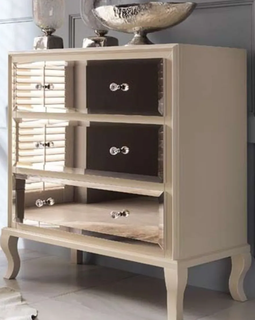 Casa Padrino Luxus Neoklassik Kommode mit 3 verspiegelten Schubladen Cremefarben 100 x 50 x H. 103 cm - Luxus Qualität