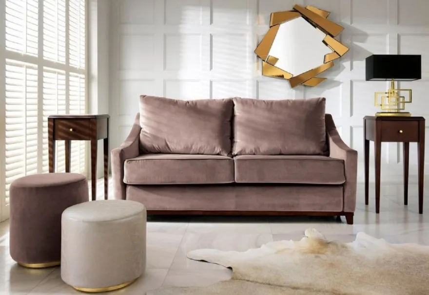 Casa Padrino Luxus Neoklassik Sofa Altrosa / Dunkelbraun Hochglanz 179 x 101 x H. 97 cm - Wohnzimmer Sofa mit Schlaffunktion - Wohnzimmer Möbel - Luxus Möbel - Neoklassik Möbel
