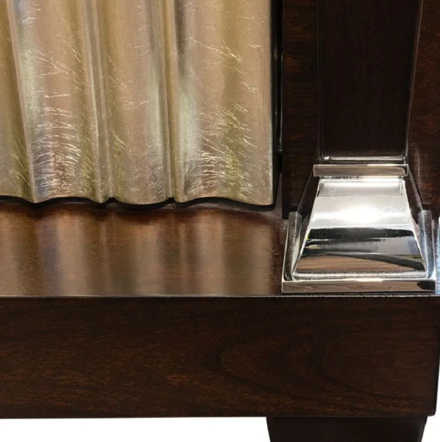 Casa Padrino Luxus Neoklassisches Schlafzimmer Set Hellbeige / Dunkelbraun / Silber - 1 Doppelbett mit Kopfteil & 2 Nachtkommoden - Neoklassische Schlafzimmer Möbel