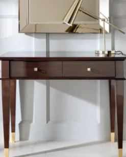 Casa Padrino Luxus Neoklassik Konsole Braun / Gold 100 x 35 x H. 80 cm - Konsolentisch mit 2 Schubladen - Art Deco Möbel