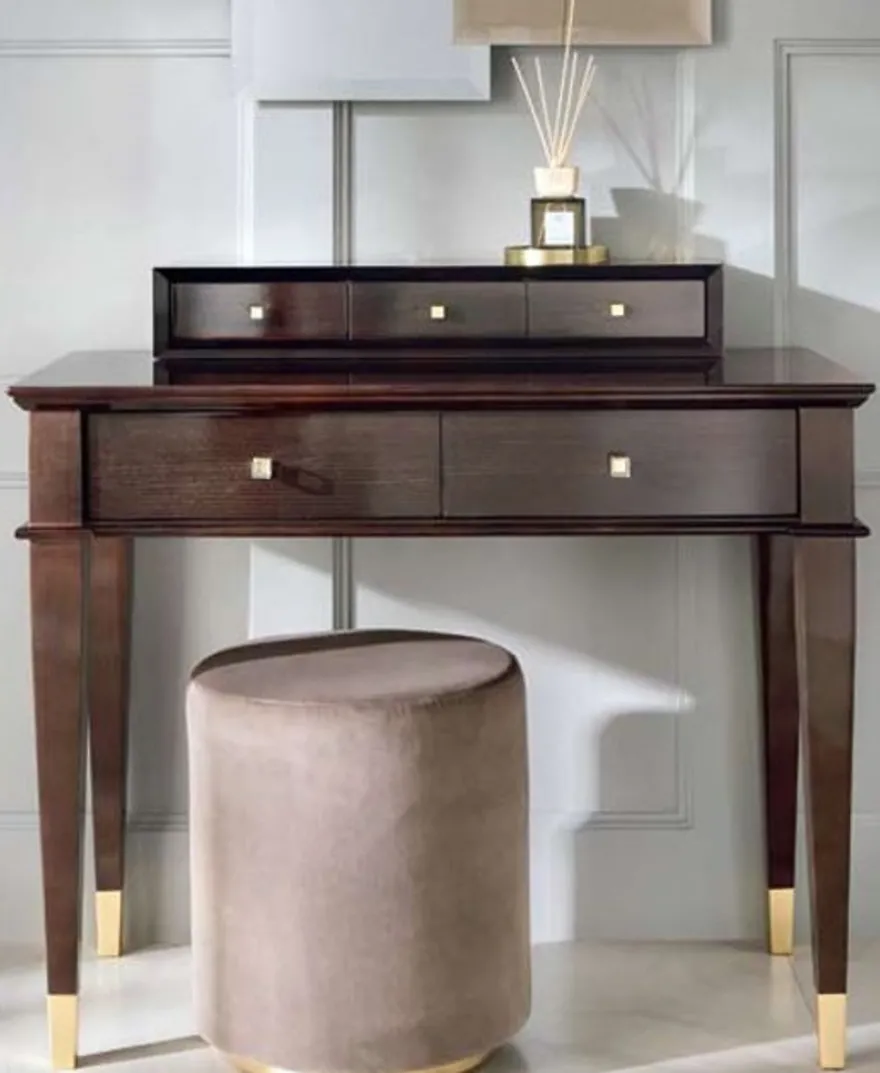 Casa Padrino Luxus Neoklassik Schminktisch mit 5 Schubladen Braun / Gold 100 x 50 x H. 81 cm - Art Deco Möbel