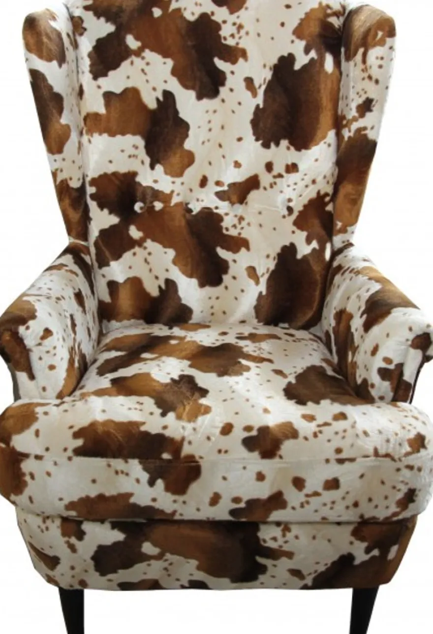 Casa Padrino Luxus Ohrensessel Chesterfield im Kuhmuster Braun/Weiß, 77 x 76 x 105 cm