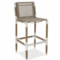 Casa Padrino Luxus Outdoor Barstuhl Braun / Silber H. 104,5 cm - Luxus Outdoor Bar Möbel