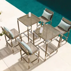 Casa Padrino Luxus Outdoor Barstuhl Braun / Silber H. 104,5 cm - Luxus Outdoor Bar Möbel