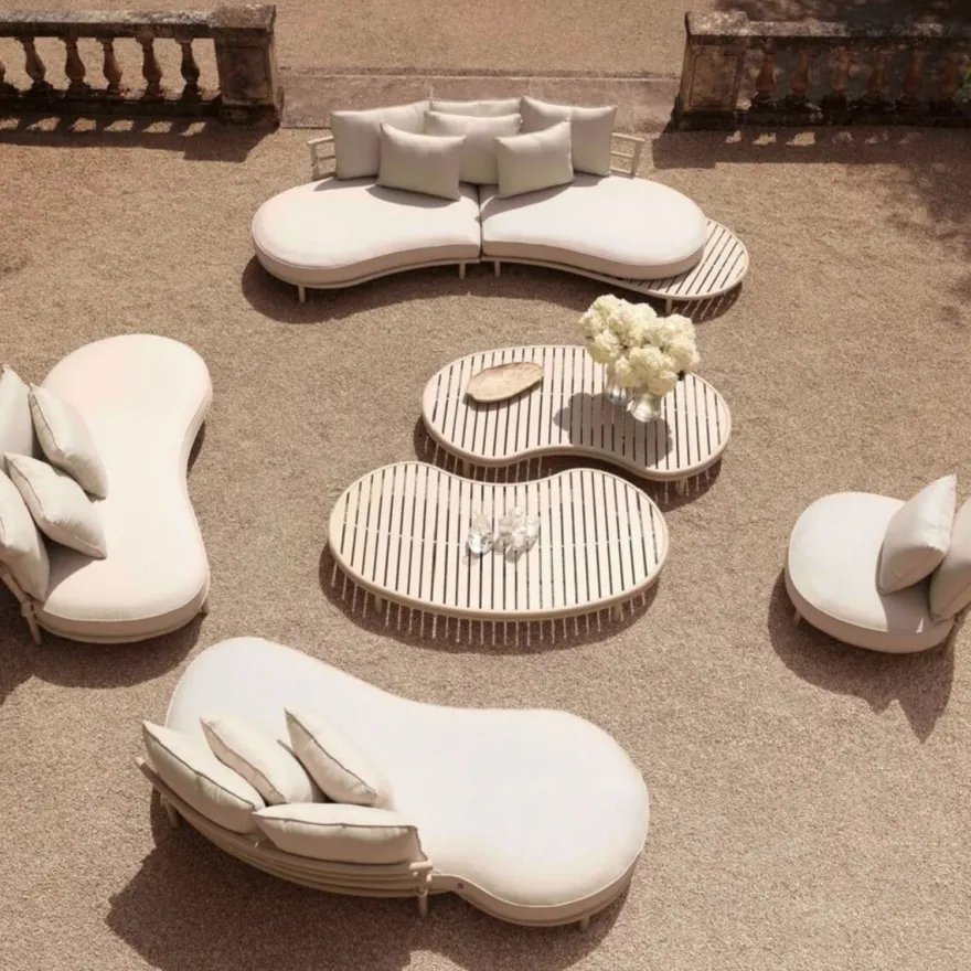 Casa Padrino Luxus Outdoor Garten Sofa Linke Seite Weißgrau / Sandfarben 220 cm - Luxus Garten Möbel