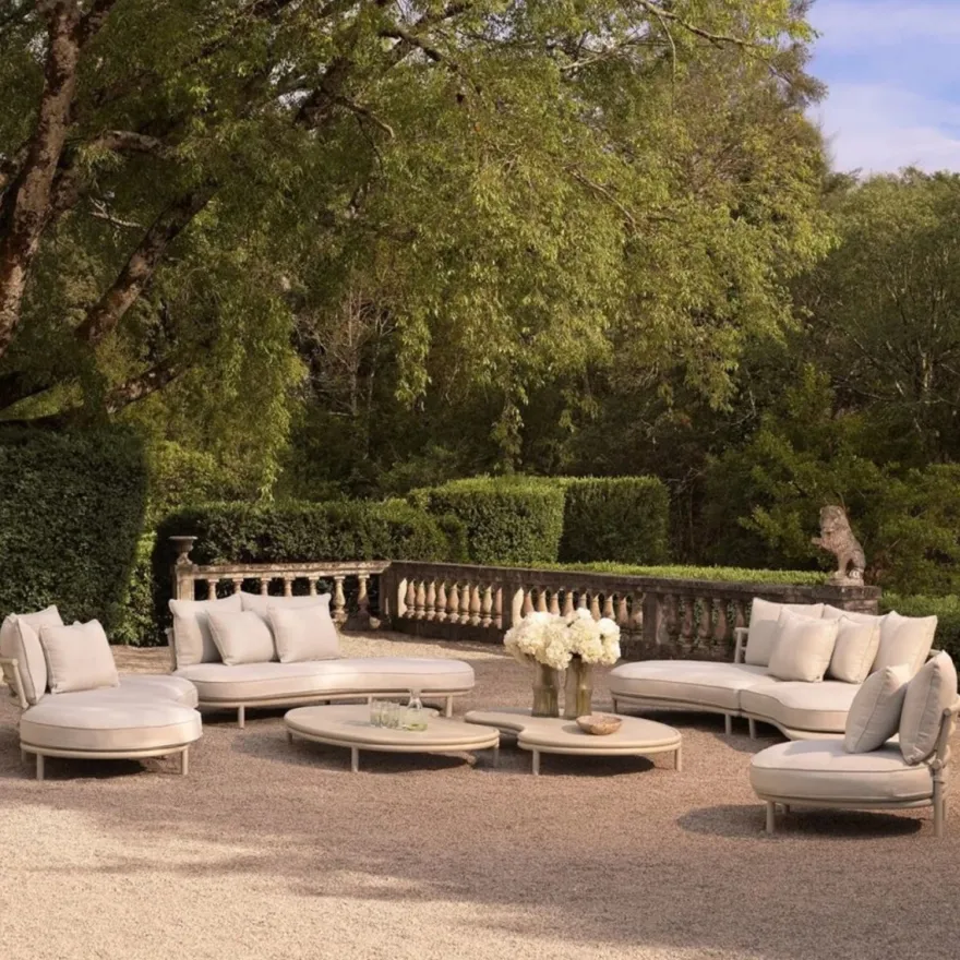 Casa Padrino Luxus Outdoor Garten Sofa Weißgrau / Sandfarben 330 cm - Luxus Garten Möbel