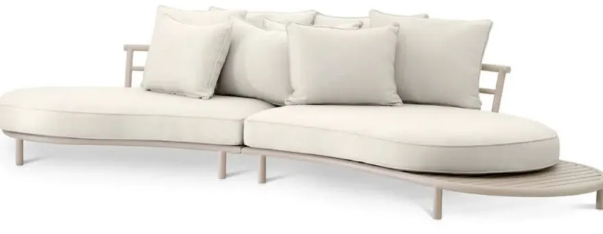 Casa Padrino Luxus Outdoor Garten Sofa Weißgrau / Sandfarben 330 cm - Luxus Garten Möbel