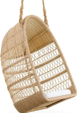Casa Padrino Luxus Outdoor Hängesessel Naturfarben / Weiß 66 x 63 x H. 113 cm - Wetterbeständiger Garten & Terrassen Hängesessel - Garten & Terrassen Möbel - Luxus Qualität