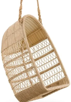 Casa Padrino Luxus Outdoor Hängesessel Naturfarben / Weiß 66 x 63 x H. 113 cm - Wetterbeständiger Garten & Terrassen Hängesessel - Garten & Terrassen Möbel - Luxus Qualität
