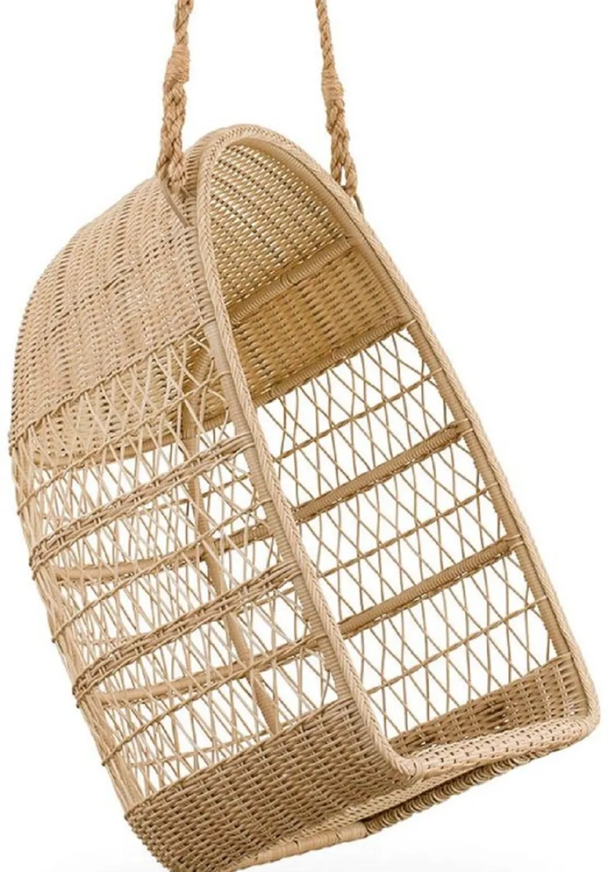 Casa Padrino Luxus Outdoor Hängesessel Naturfarben / Weiß 66 x 63 x H. 113 cm - Wetterbeständiger Garten & Terrassen Hängesessel - Garten & Terrassen Möbel - Luxus Qualität