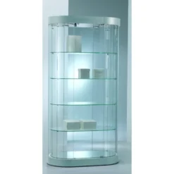 Casa Padrino Luxus Oval-Ladenvitrine 97 x 56 cm H. 190 cm mit LED - Ladeneinrichtung - Boutique Möbel - Made in Italy