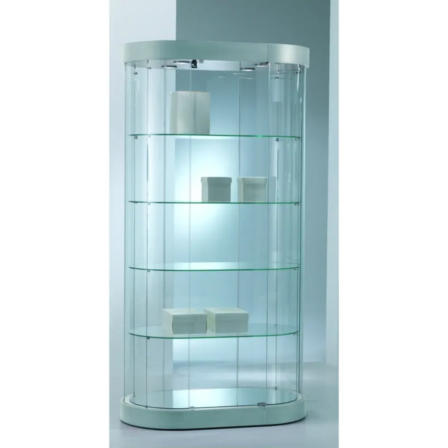 Casa Padrino Luxus Oval-Ladenvitrine 97 x 56 cm H. 190 cm mit LED - Ladeneinrichtung - Boutique Möbel - Made in Italy