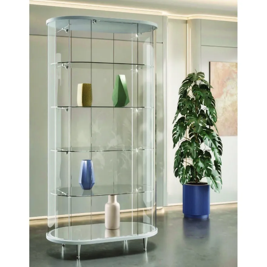 Casa Padrino Luxus Oval-Ladenvitrine 96 x 56 cm H. 190 cm - Ladeneinrichtung - Boutique Möbel - Made in Italy