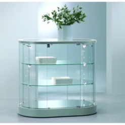 Casa Padrino Luxus Oval-Theken-Vitrine 96 x 56 cm H. 87 cm mit LED - Ladeneinrichtung - Boutique Möbel - Made in Italy