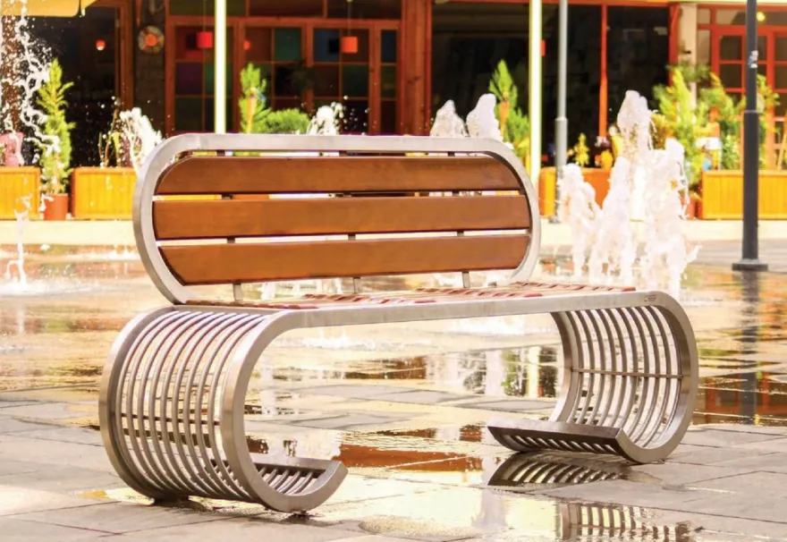 Casa Padrino Luxus Parkbank - Stadtbank mit Rückenlehne Silber / Braun 190 cm - Outdoor & Park Möbel