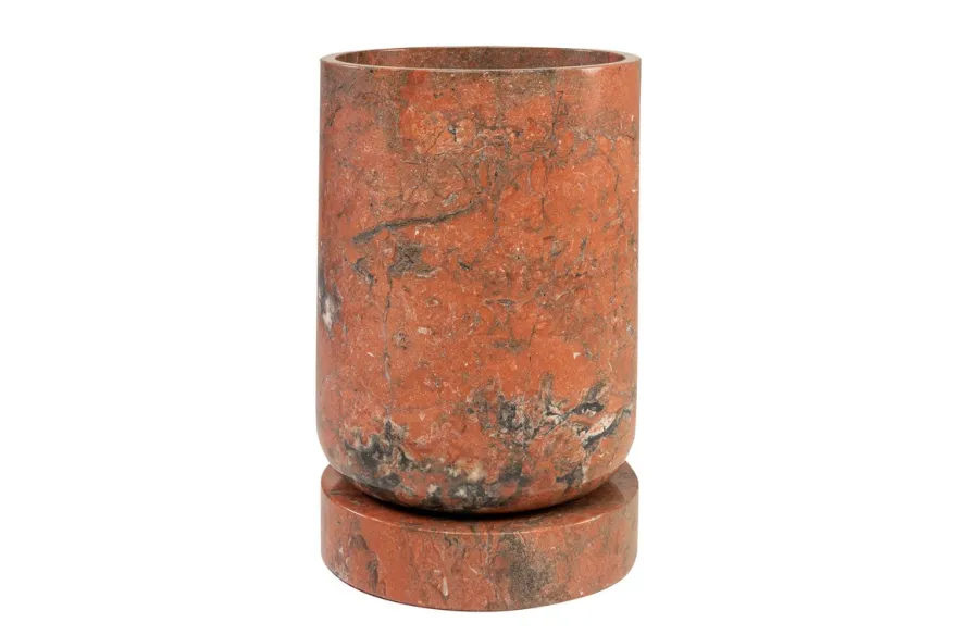 Casa Padrino Luxus Pflanzgefäß Ø 46 x H. 70 cm - Großes rundes Pflanzgefäß und Bodenvase Caliza aus hochwertigem Java Rosso Marmor - Luxus Deko Accessoires