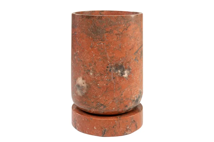 Casa Padrino Luxus Pflanzgefäß Ø 46 x H. 70 cm - Großes rundes Pflanzgefäß und Bodenvase Caliza aus hochwertigem Java Rosso Marmor - Luxus Deko Accessoires