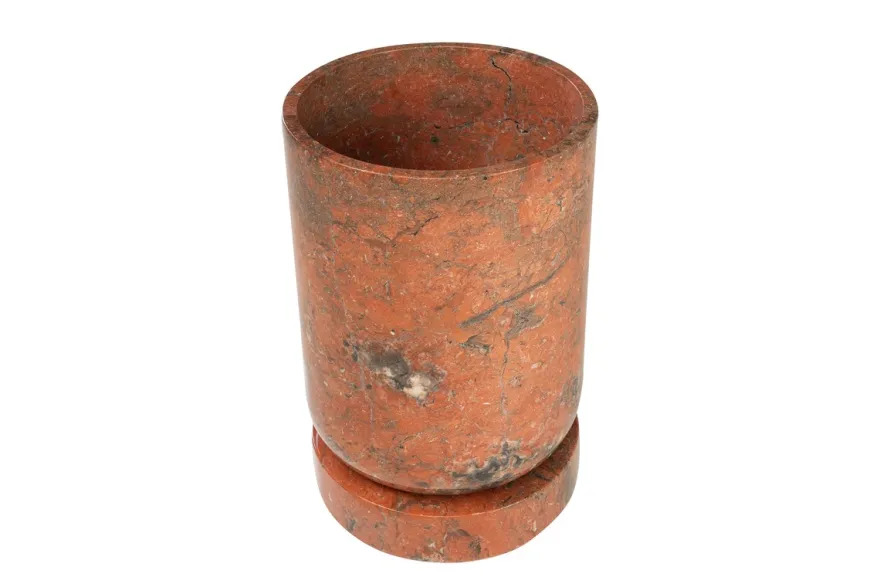 Casa Padrino Luxus Pflanzgefäß Ø 46 x H. 70 cm - Großes rundes Pflanzgefäß und Bodenvase Caliza aus hochwertigem Java Rosso Marmor - Luxus Deko Accessoires