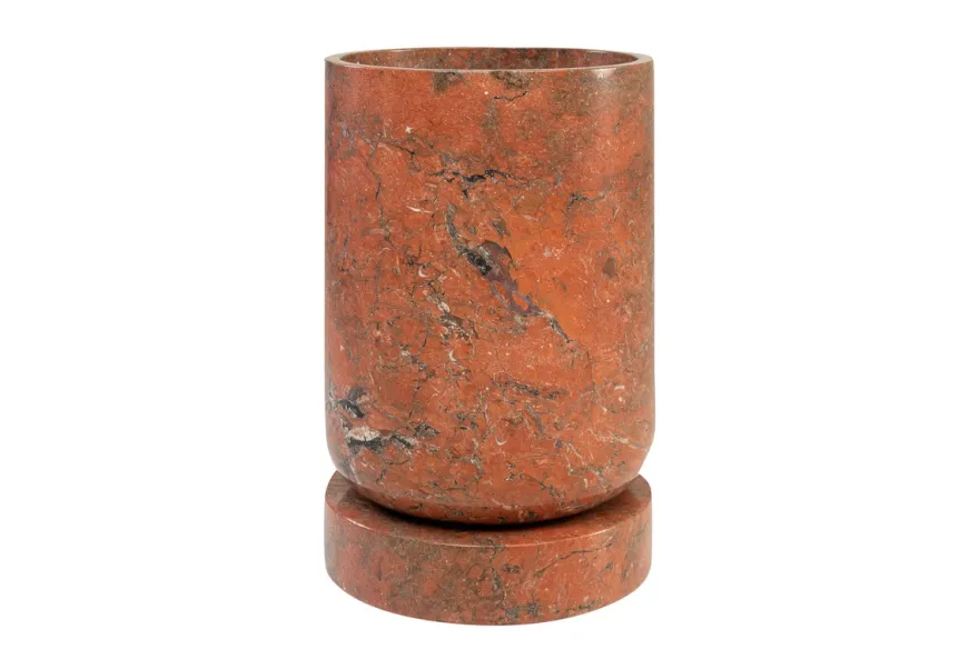 Casa Padrino Luxus Pflanzgefäß Ø 46 x H. 70 cm - Großes rundes Pflanzgefäß und Bodenvase Caliza aus hochwertigem Java Rosso Marmor - Luxus Deko Accessoires