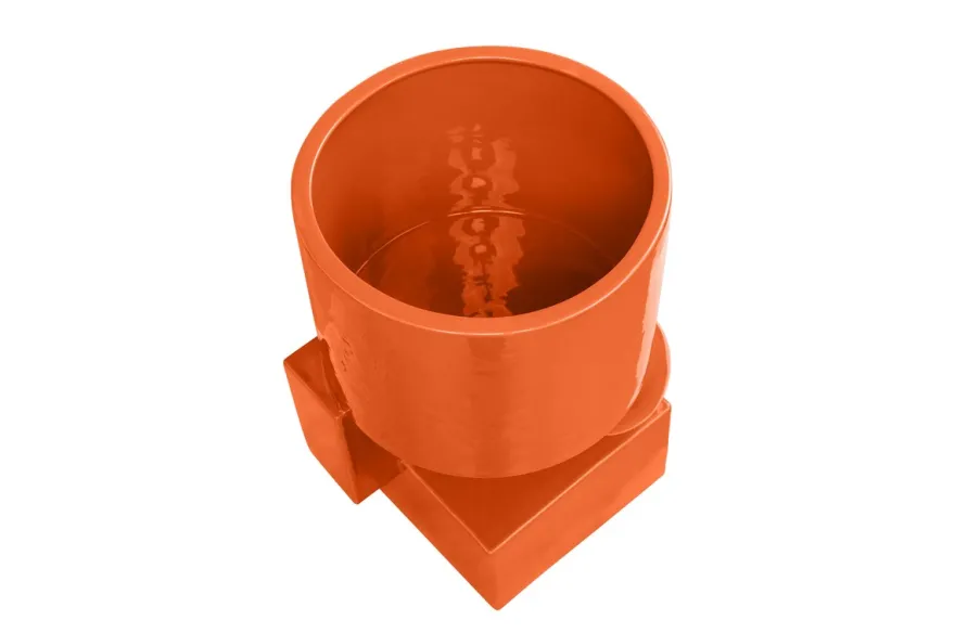 Casa Padrino Luxus Pflanzgefäß Orange 28 x 25 x H. 43,5 cm - Hohes Steingut Pflanzgefäß im Carrot Finish - Luxus Deko Accessoires
