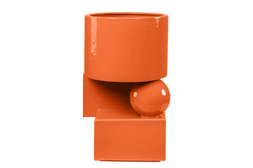 Casa Padrino Luxus Pflanzgefäß Orange 28 x 25 x H. 43,5 cm - Hohes Steingut Pflanzgefäß im Carrot Finish - Luxus Deko Accessoires