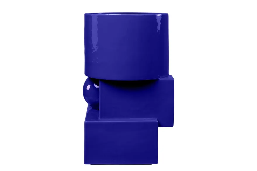 Casa Padrino Luxus Pflanzgefäß Blau 28 x 25 x H. 43,5 cm - Hohes Steingut Pflanzgefäß im Cobalt Blue Finish - Luxus Deko Accessoires
