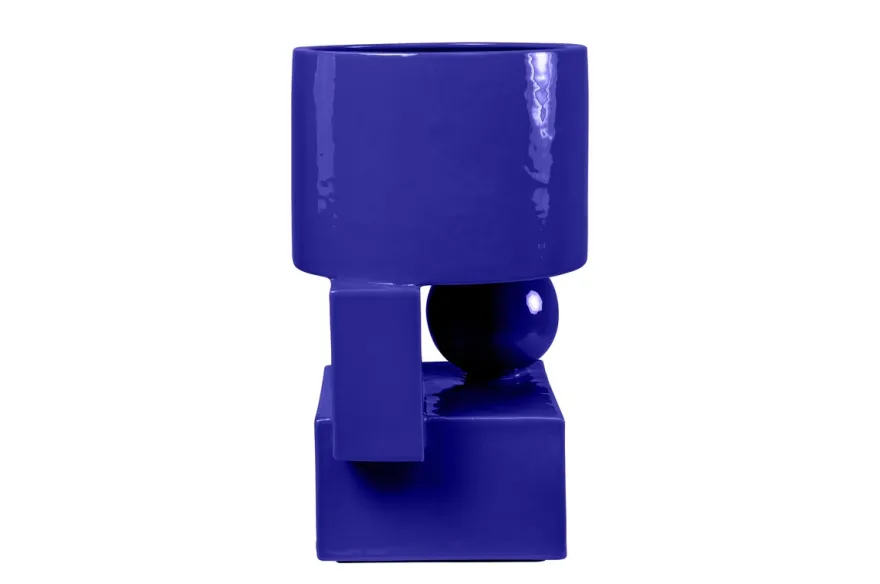 Casa Padrino Luxus Pflanzgefäß Blau 28 x 25 x H. 43,5 cm - Hohes Steingut Pflanzgefäß im Cobalt Blue Finish - Luxus Deko Accessoires