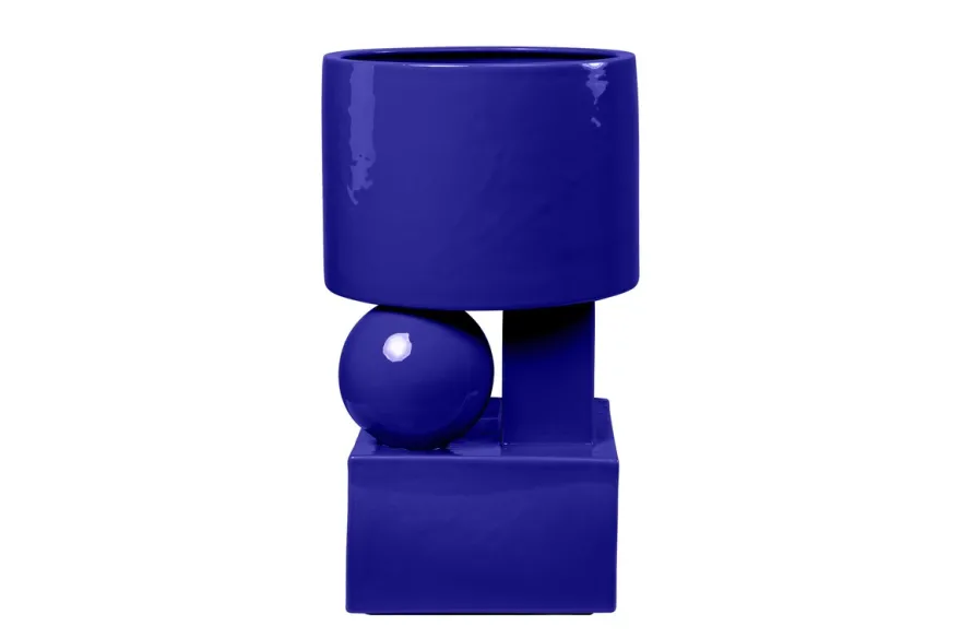 Casa Padrino Luxus Pflanzgefäß Blau 28 x 25 x H. 43,5 cm - Hohes Steingut Pflanzgefäß im Cobalt Blue Finish - Luxus Deko Accessoires