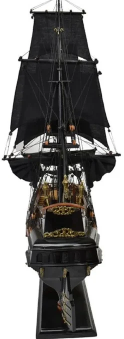 Casa Padrino Luxus Piratenschiff Black Pearl Schwarz / Braun 87 x 27 x H. 73 cm - Handgefertigtes Deko Schiff - Holzschiff - Segelschiff - Kriegsschiff - Modellschiff - Deko Accessoires