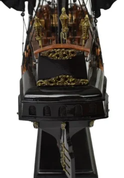 Casa Padrino Luxus Piratenschiff Black Pearl Schwarz / Braun 87 x 27 x H. 73 cm - Handgefertigtes Deko Schiff - Holzschiff - Segelschiff - Kriegsschiff - Modellschiff - Deko Accessoires