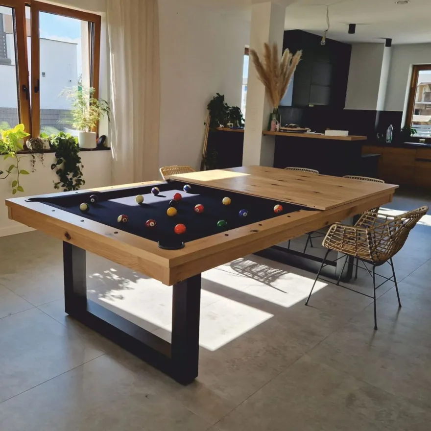Casa Padrino Luxus Pool Billardtisch / Esstisch 8ft Naturfarben / Schwarz