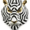 Casa Padrino Luxus Porzellan Deko Maske Tiger Schwarz / Weiß / Gold 30 x 23 x H. 38 cm - Moderne handgefertigte Wanddeko - Erstklassische Qualität - Made in Spain