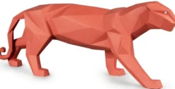 Casa Padrino Luxus Porzellan Panther Skulptur Matt Korallenrot 50 x 12 x H. 19 cm - Hangefertigte Deko Figur aus feinstem spanischen Porzellan - Luxus Deko Accessoires
