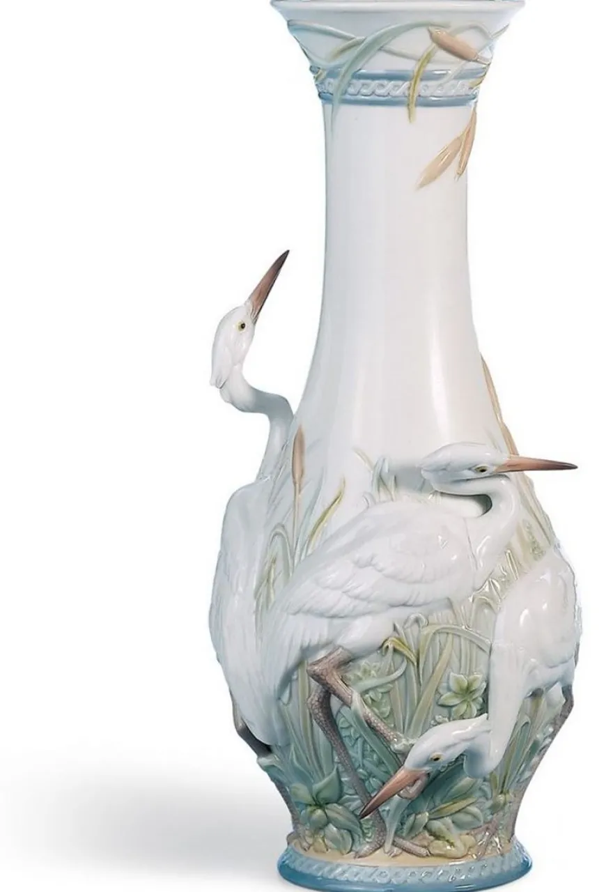 Casa Padrino Luxus Porzellan Vase Störche Weiß / Mehrfarbig Ø 17 x H. 35 cm - Dekorative Handwerkskunst
