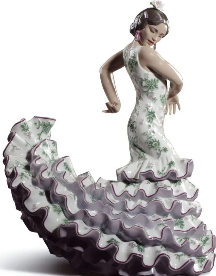 Casa Padrino Luxus Porzellan Skulptur Flamenco Frau Mehrfarbig 27 x H. 47 cm - Handgefertigte Luxus Deko Figur